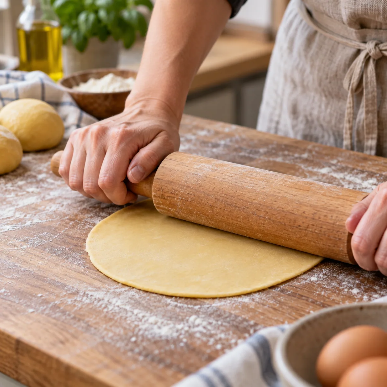 A dough portion checked for resistance during rolling