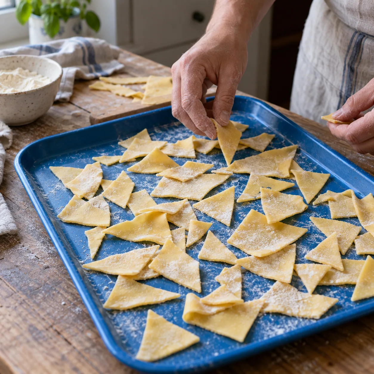 Irregular pasta pieces made from clean trimmings