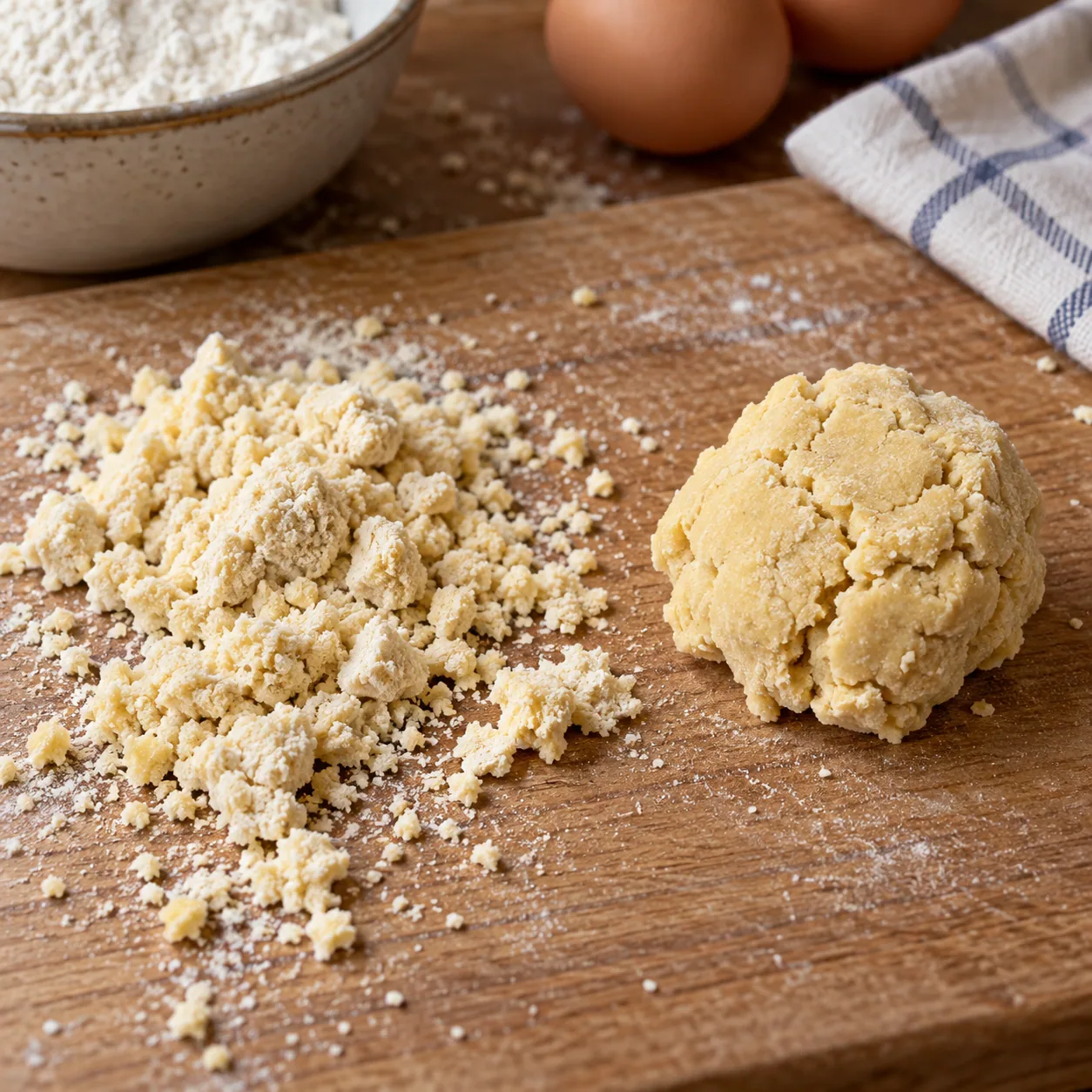 Loose crumbs compared with a cohesive dough sample