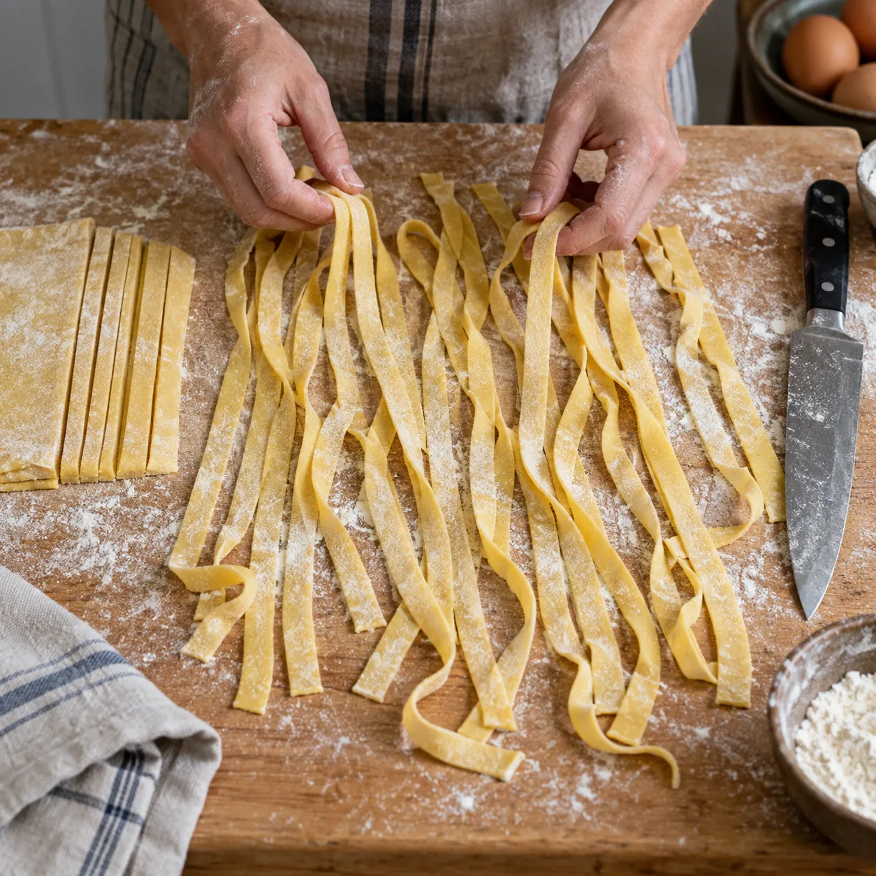 Even hand-cut ribbons separated on a board